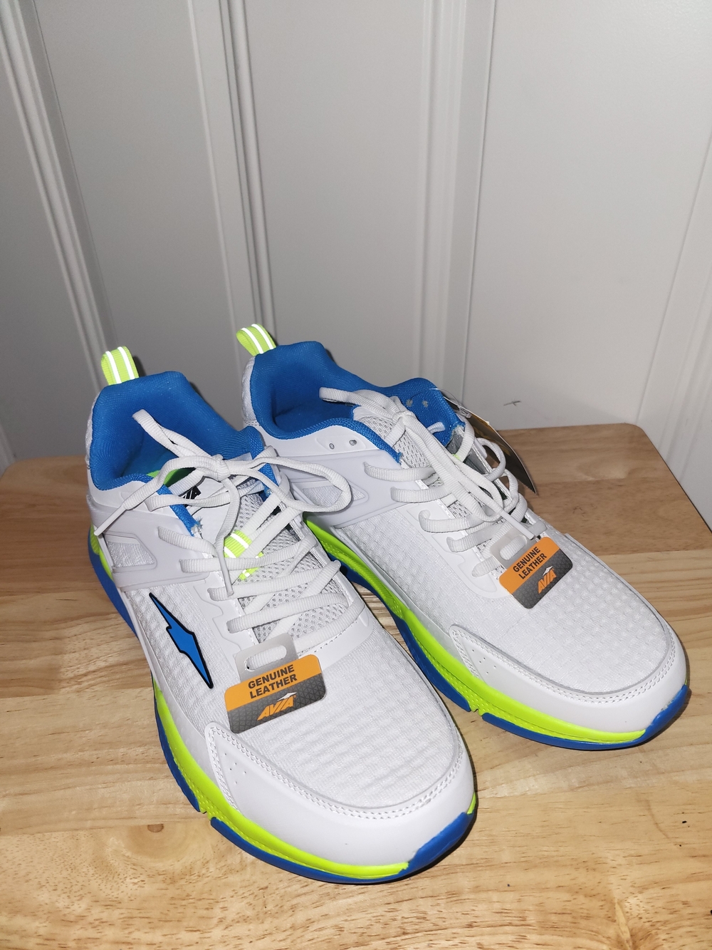 NWT Men's Avia Brand White Athletic Sneakers with Blue & Neon Yellow Accents